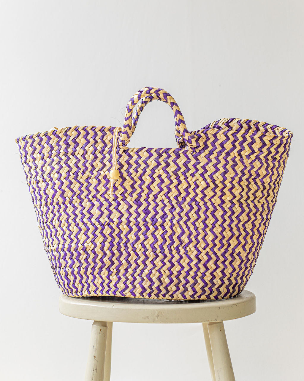 Large Woven Palm Fiber Basket – Lavender Purple