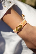 Micro macramé Evil Eye bracelet with golden crystal beads | Peach