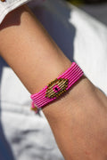 Micro macramé Evil Eye bracelet with golden crystal beads | Dusty Pink