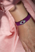 Micro macramé Evil Eye bracelet with silver crystal beads | Mulberry