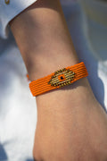 Micro macramé Evil Eye bracelet with golden crystal beads | Tangerine
