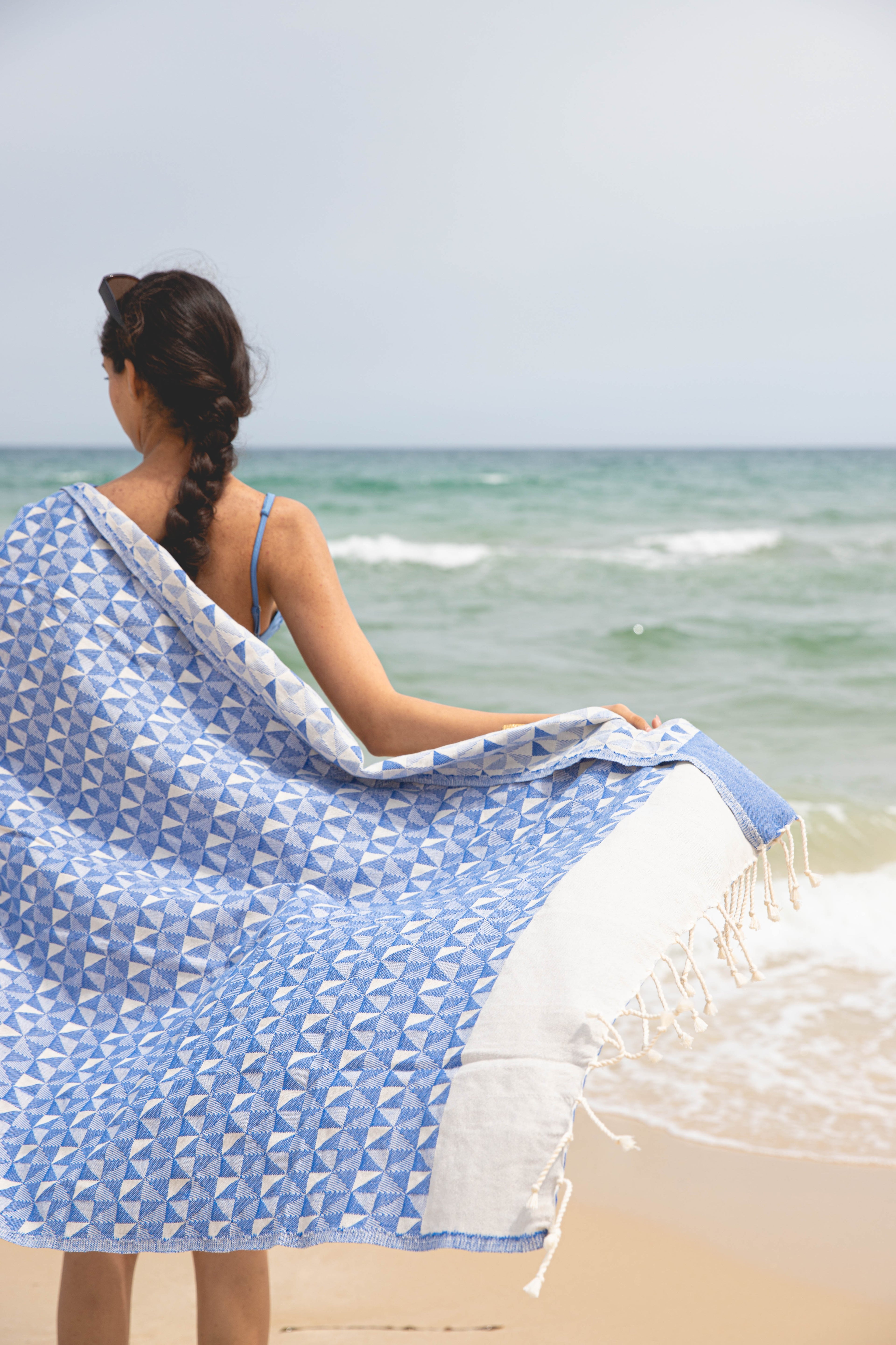 Jacquard Hammam Towel - Triangle Mosaic | Navy
