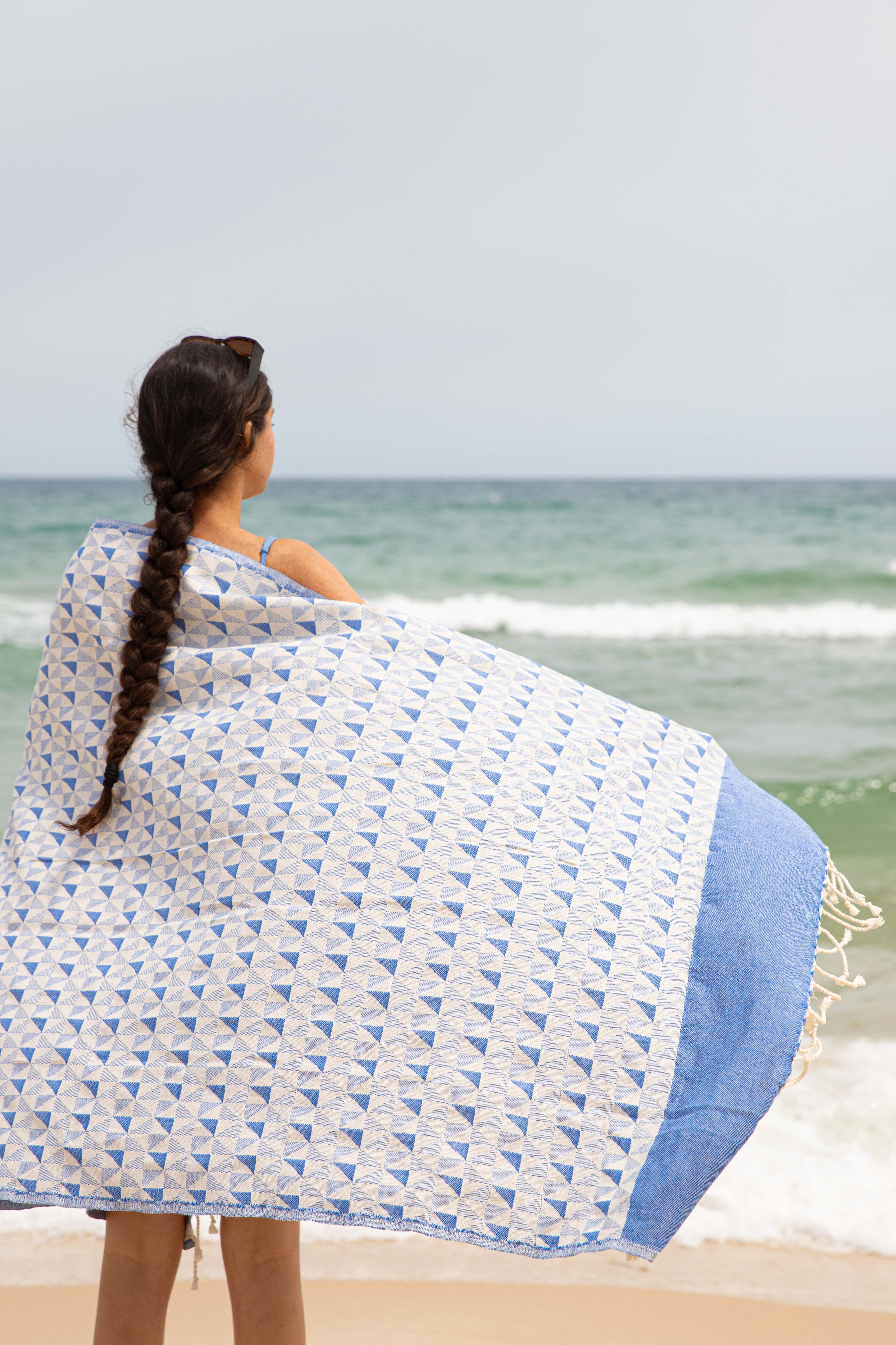 Jacquard Hammam Towel - Triangle Mosaic | Navy
