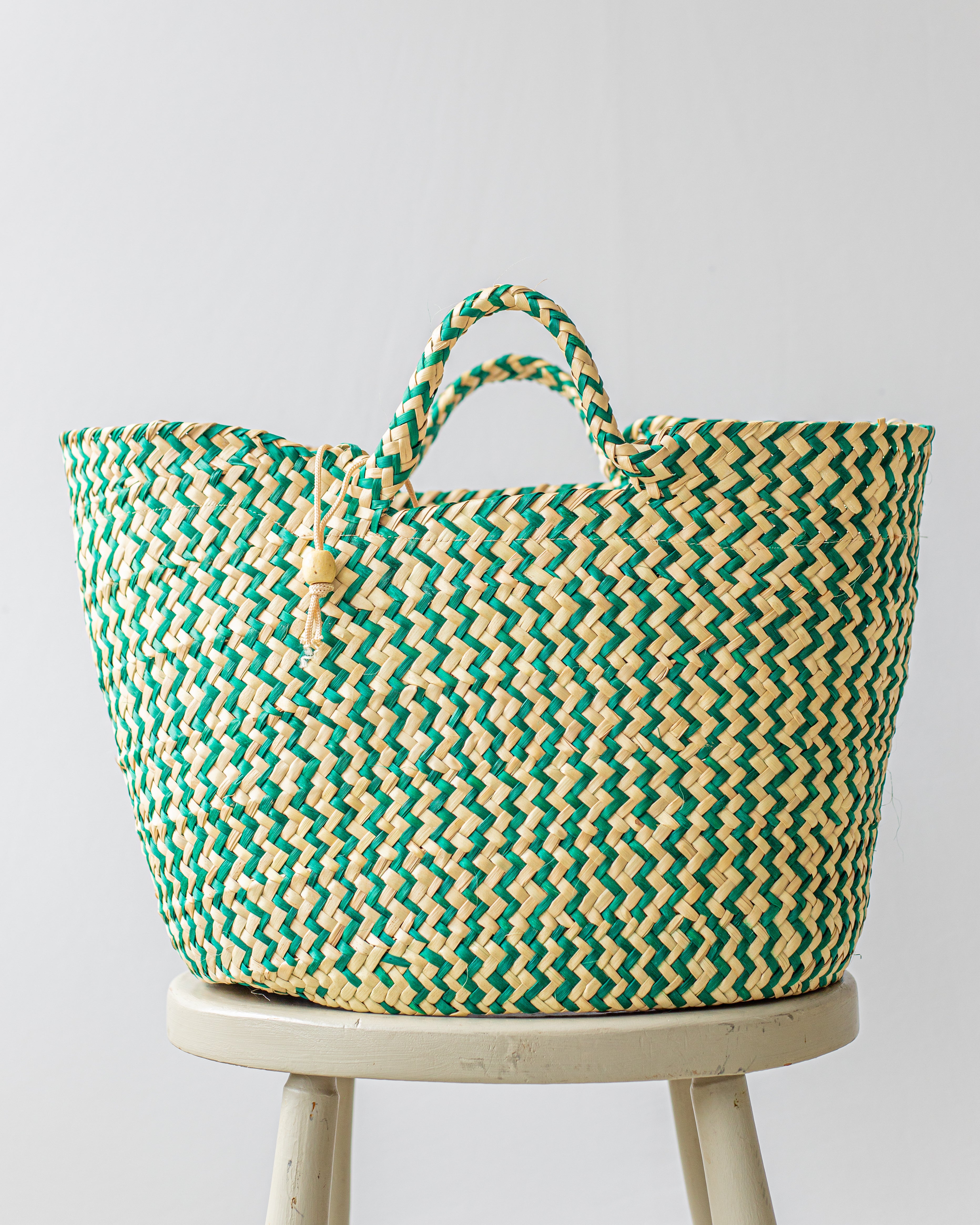 Large Woven Palm Fiber Basket – Grass Green