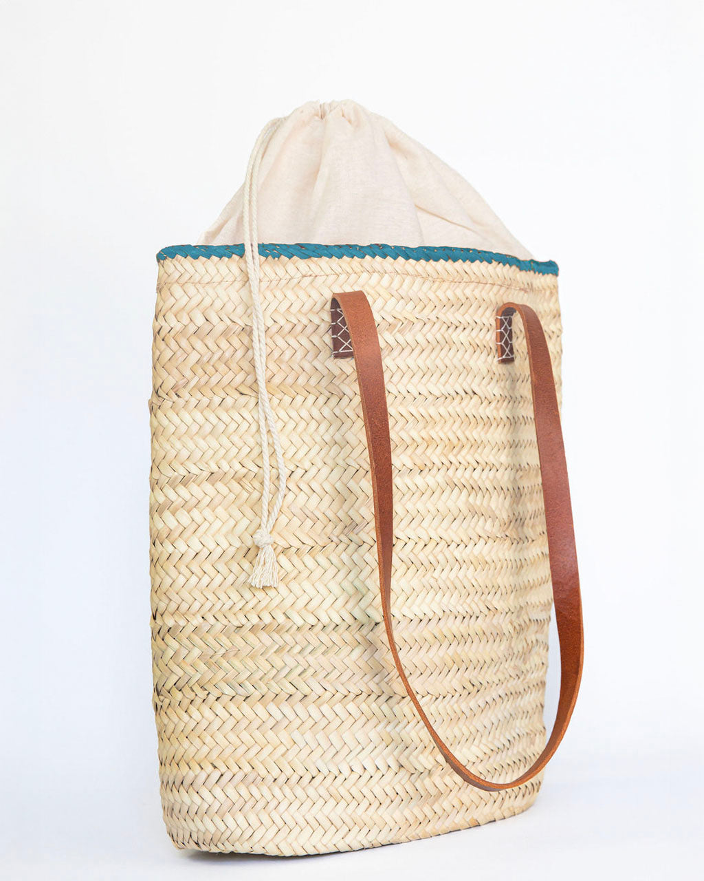 Hammamet Tote Bag | Camel Leather Straps - Blue