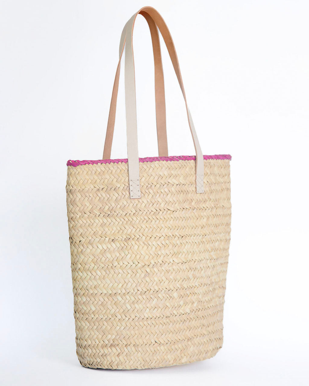 Hammamet Tote Bag | White Leather Straps - Pink
