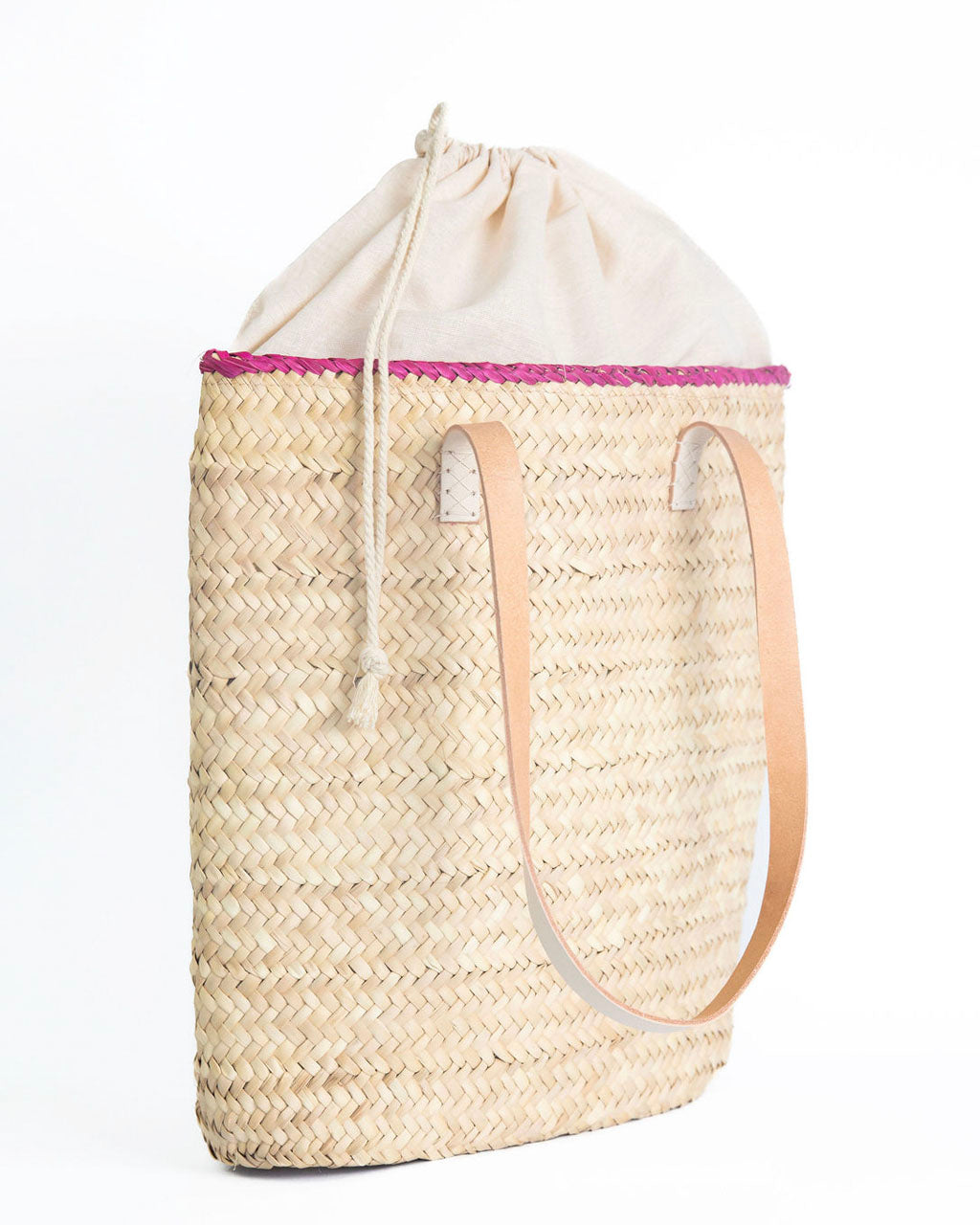 Hammamet Tote Bag | White Leather Straps - Pink