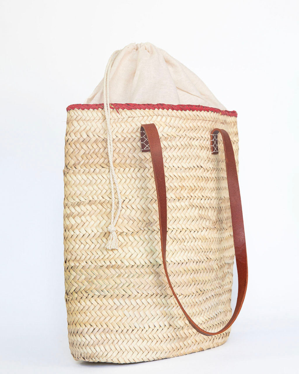 Hammamet Tote Bag | Camel Leather Straps - Red